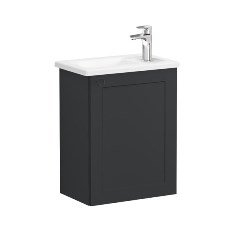 Vitra Root Classic 68614 Lavabo Dolabı, Kapaklı, 45 Cm, Kompakt, Sağdan Armatür Delikli, Mat Grafit, Köşeli Lavabolu, Sağ